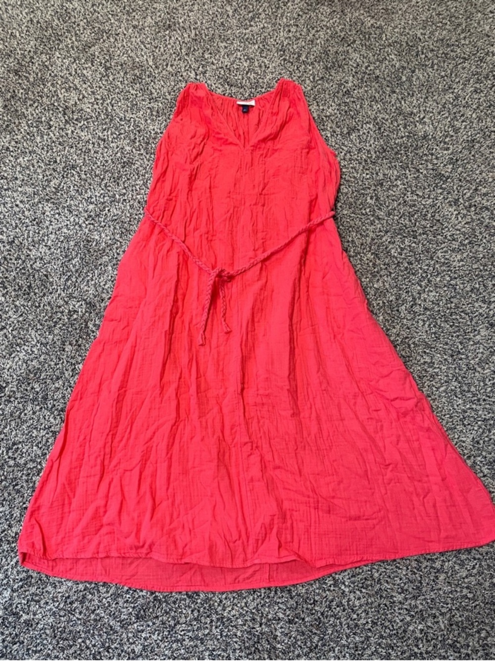 Universal Thread Sleeveless V-Neck Coral Midi Dress Braided Belt Tie Sz L NWT - Picture 3 of 9